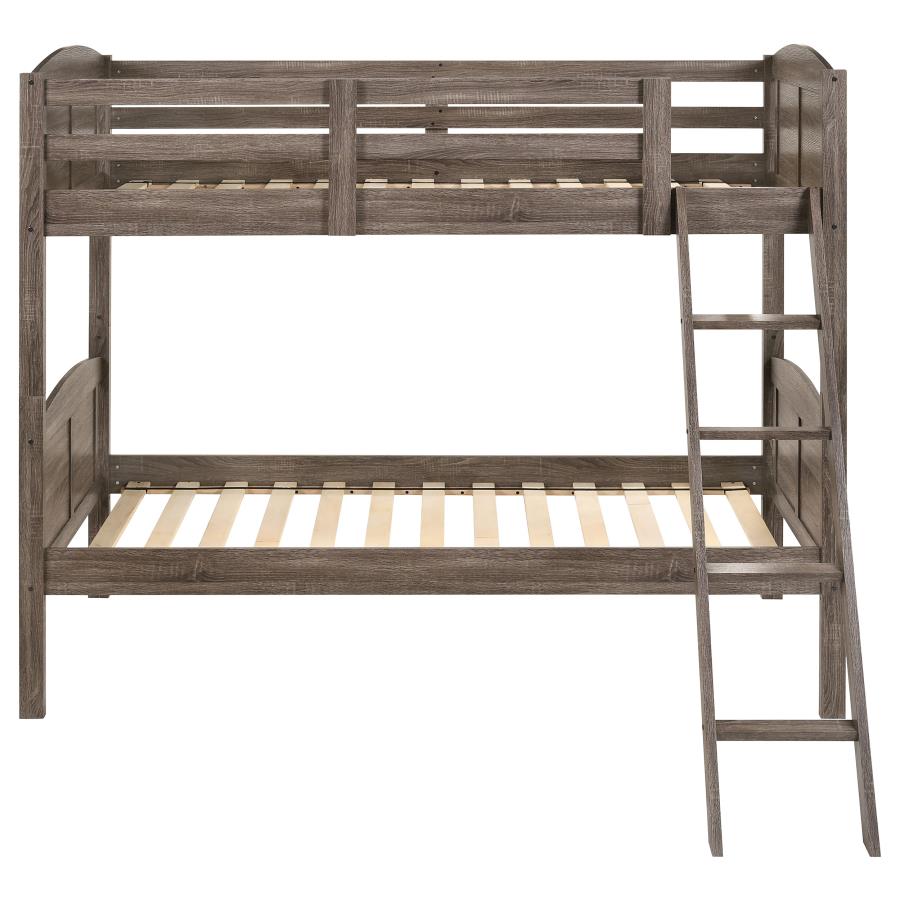 (image for) Flynn Wood Twin Over Twin Bunk Bed Weathered Brown