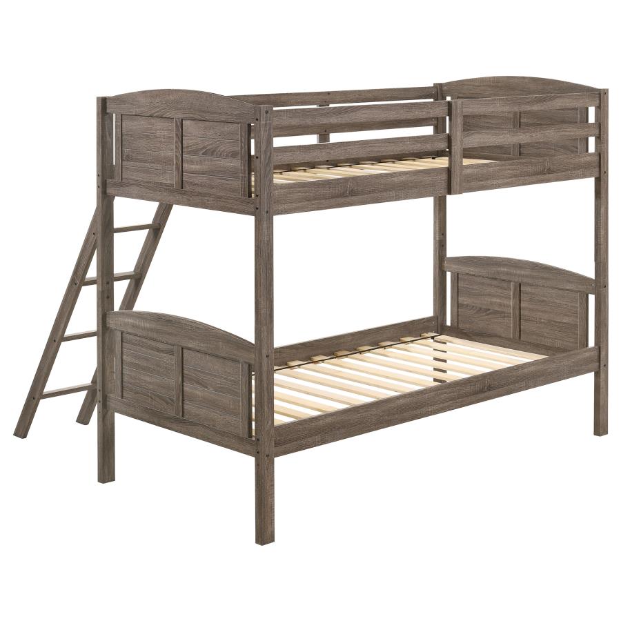 (image for) Flynn Wood Twin Over Twin Bunk Bed Weathered Brown