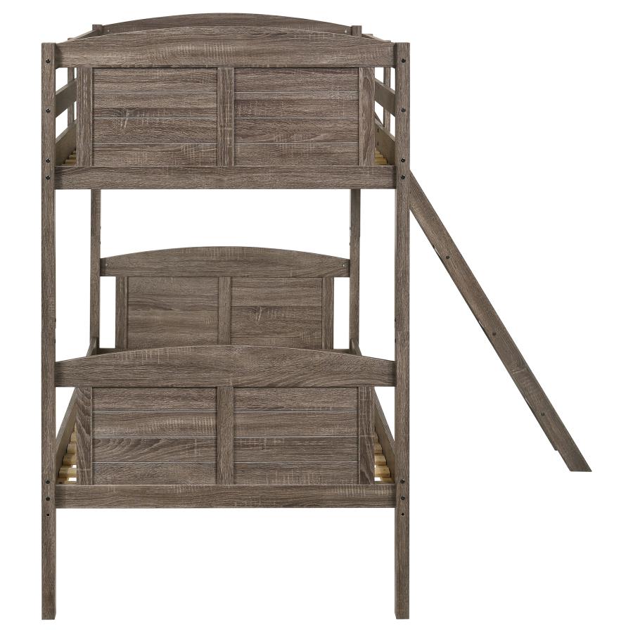 (image for) Flynn Wood Twin Over Twin Bunk Bed Weathered Brown