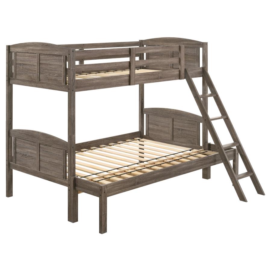 (image for) Flynn Wood Twin Over Full Bunk Bed Weathered Brown - Click Image to Close