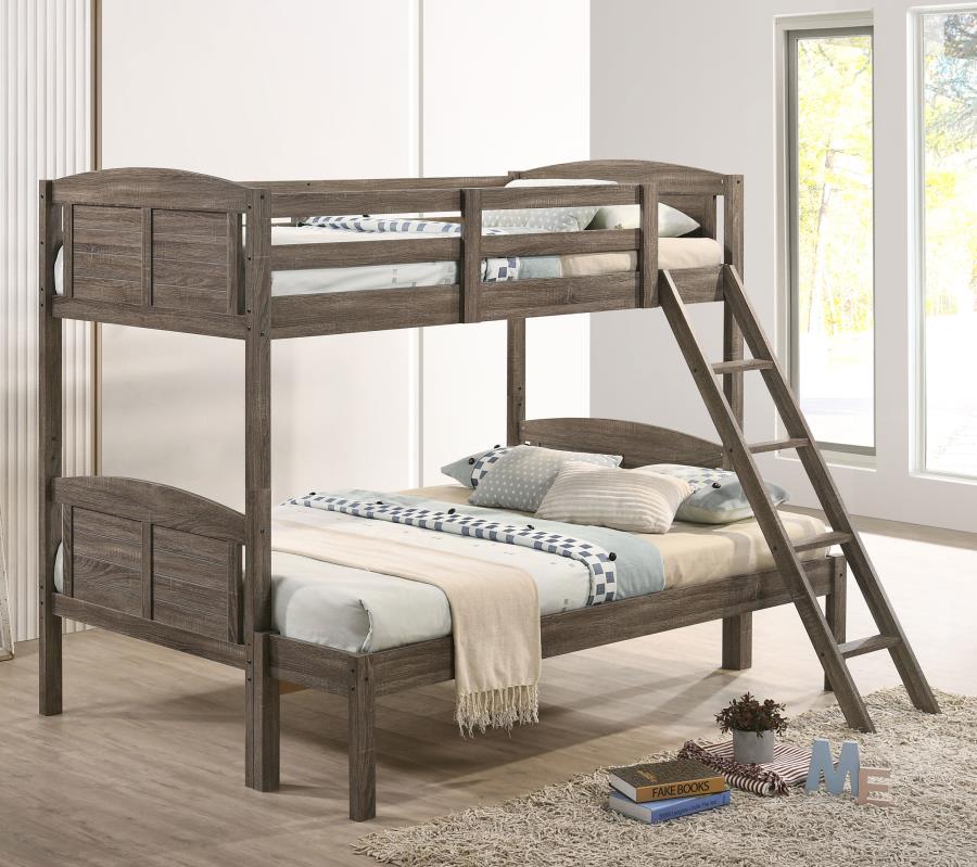 (image for) Flynn Wood Twin Over Full Bunk Bed Weathered Brown