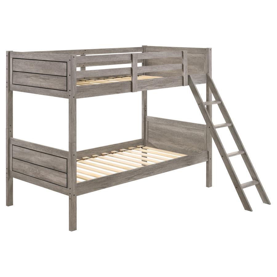 (image for) Ryder Wood Twin Over Twin Bunk Bed Weathered Taupe - Click Image to Close