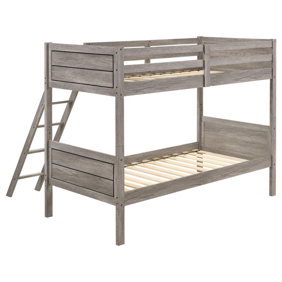 (image for) Ryder Wood Twin Over Twin Bunk Bed Weathered Taupe