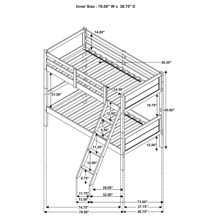 (image for) Ryder Wood Twin Over Twin Bunk Bed Weathered Taupe