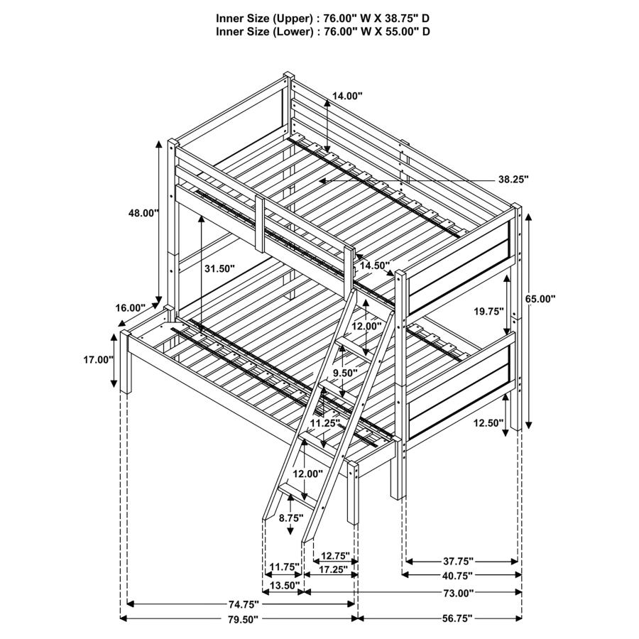 (image for) Ryder Wood Twin Over Full Bunk Bed Weathered Taupe