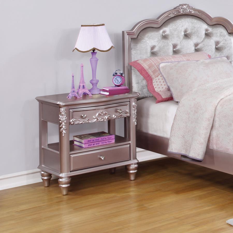 (image for) Caroline 2-drawer Rectangular Nightstand Metallic Lilac