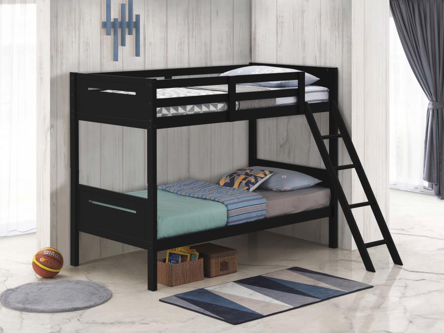 (image for) Littleton Wood Twin Over Twin Bunk Bed Black