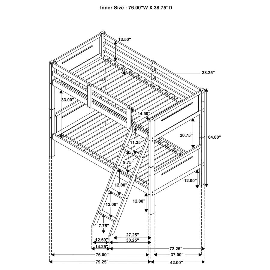 (image for) Littleton Wood Twin Over Twin Bunk Bed Blue