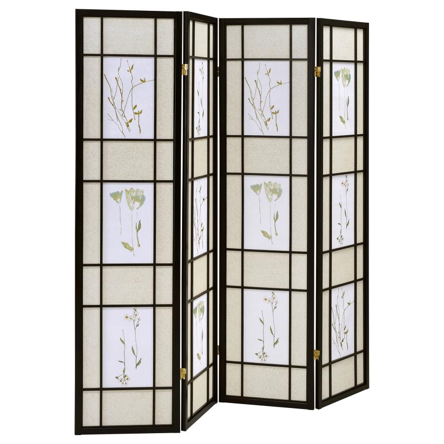 (image for) Catabella 4-Panel Room Divider Folding Shoji Screen Floral - Click Image to Close