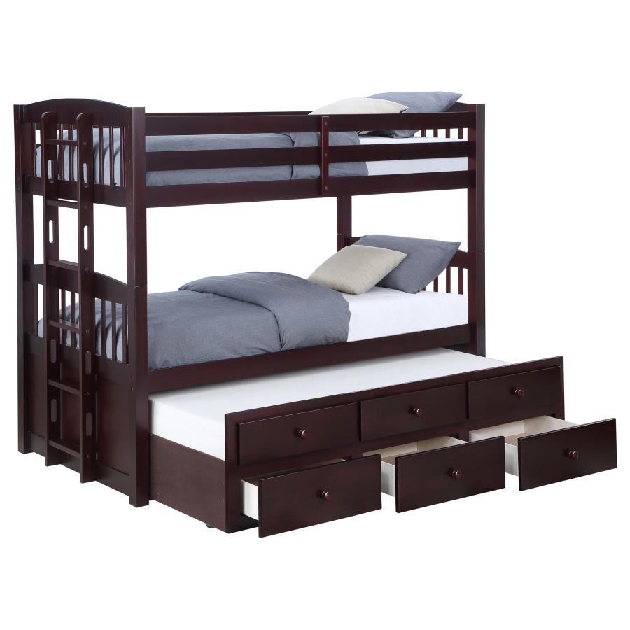 (image for) Kensington Twin Over Twin Bunk Bed with Trundle Cappuccino