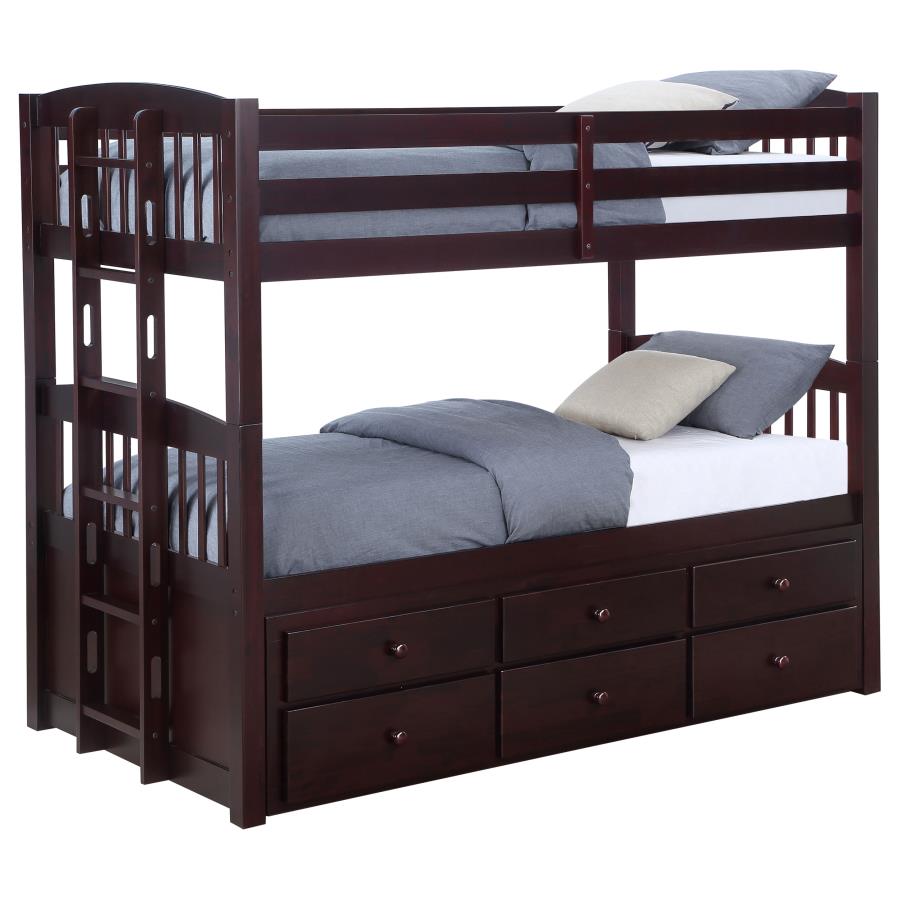 (image for) Kensington Twin Over Twin Bunk Bed with Trundle Cappuccino