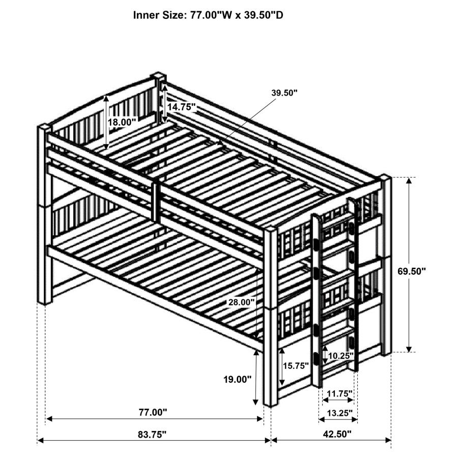 (image for) Kensington Twin Over Twin Bunk Bed with Trundle Cappuccino