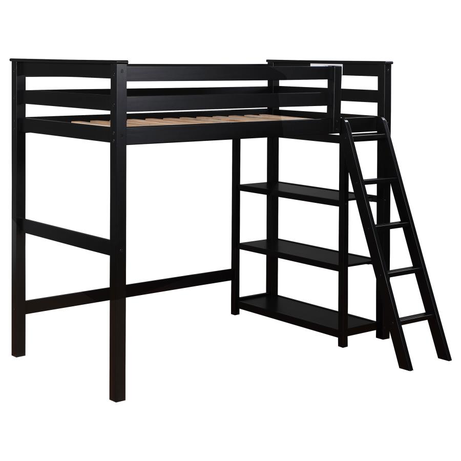 (image for) Anica 3-shelf Wood Twin Loft Bed Black - Click Image to Close