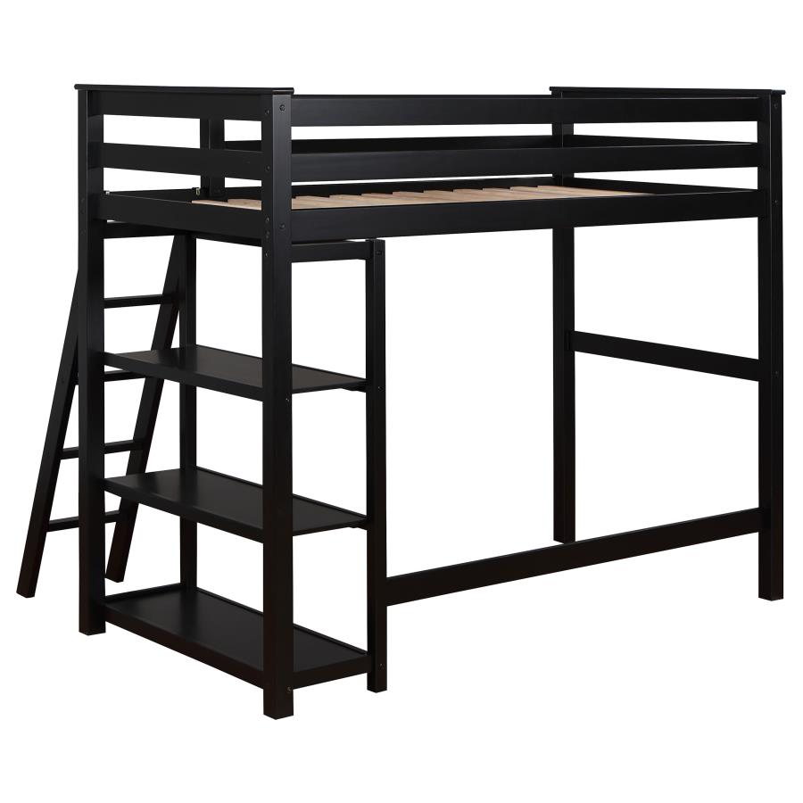 (image for) Anica 3-shelf Wood Twin Loft Bed Black