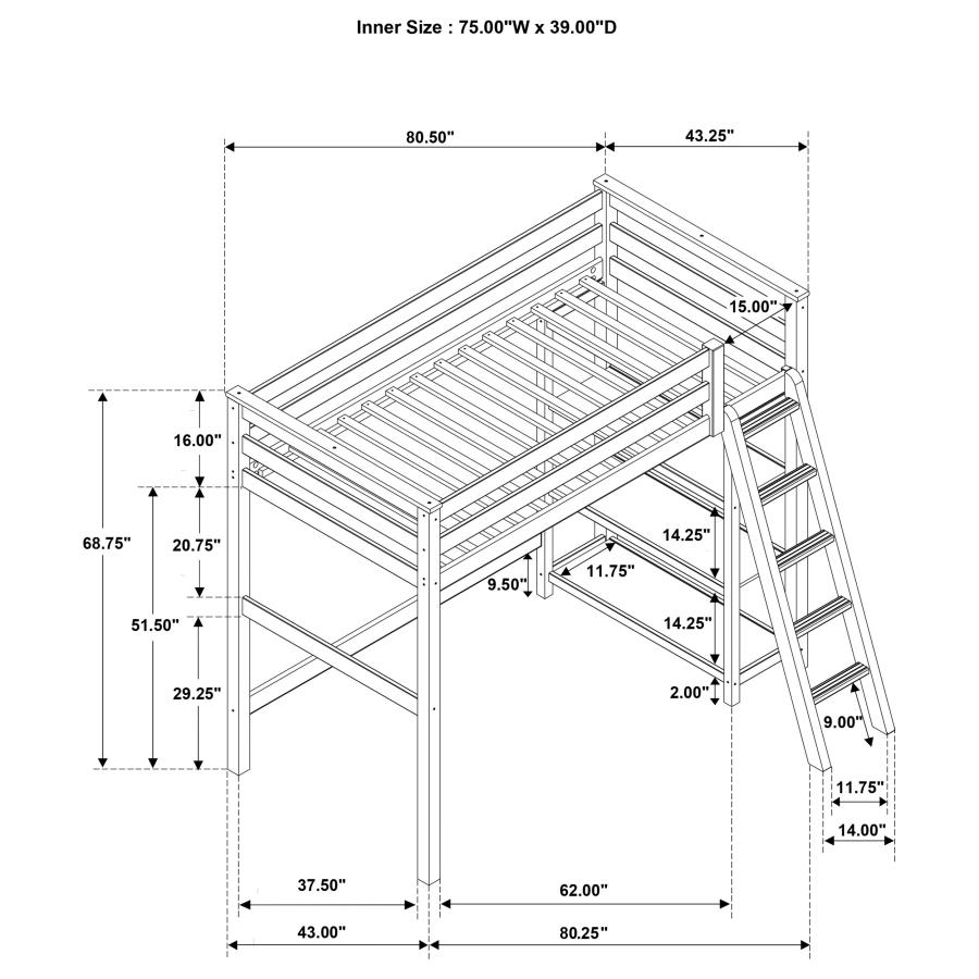 (image for) Anica 3-shelf Wood Twin Loft Bed Black