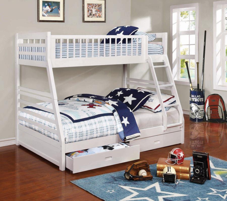 (image for) Ashton 2-drawer Wood Twin Over Full Bunk Bed White - Click Image to Close