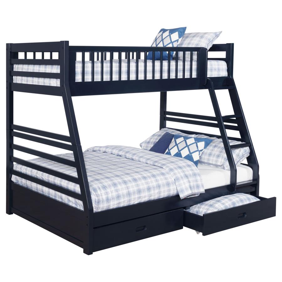 (image for) Ashton 2-drawer Wood Twin Over Full Bunk Bed Navy Blue