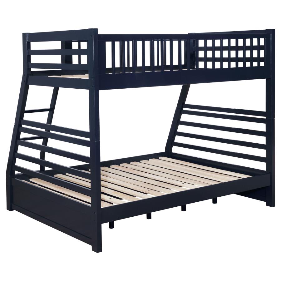 (image for) Ashton 2-drawer Wood Twin Over Full Bunk Bed Navy Blue