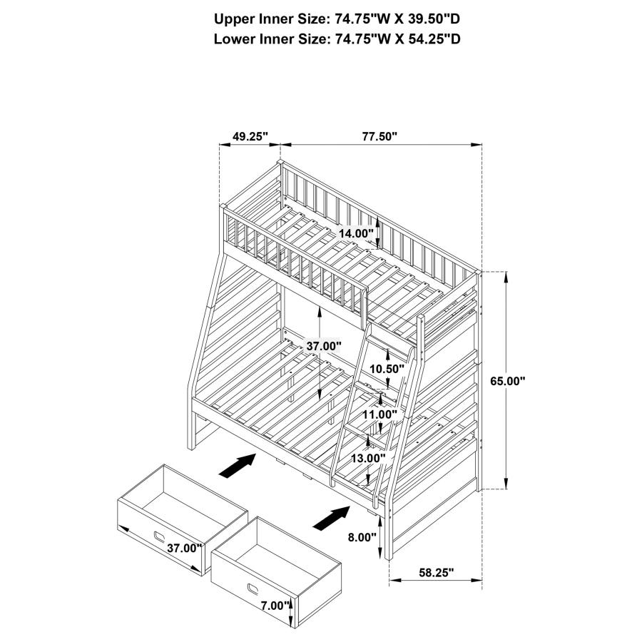 (image for) Ashton 2-drawer Wood Twin Over Full Bunk Bed Grey