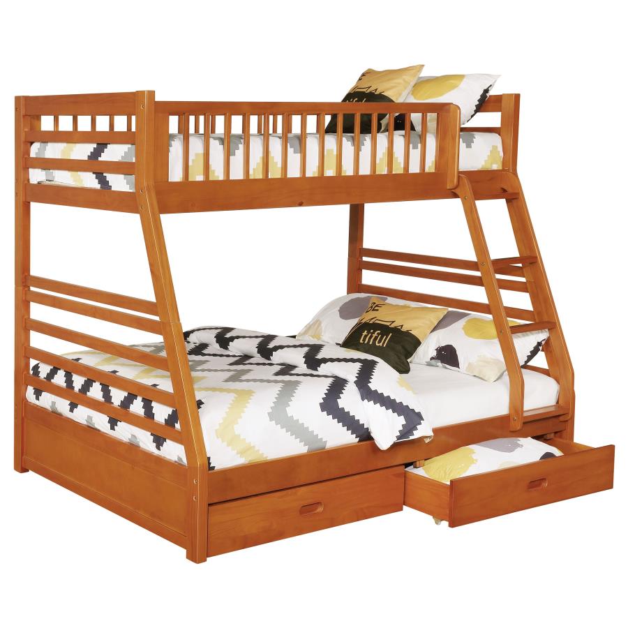 (image for) Ashton 2-drawer Wood Twin Over Full Bunk Bed Honey - Click Image to Close