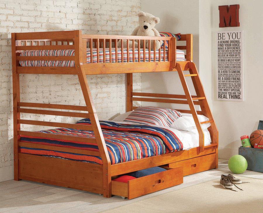 (image for) Ashton 2-drawer Wood Twin Over Full Bunk Bed Honey