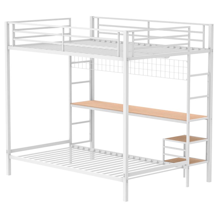 Bettoni Metal Full Over Twin Workstation Bunk Bed Matte White