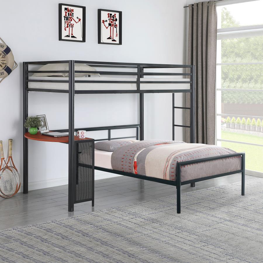 (image for) Fisher Twin Over Twin Workstation Loft Bed Set Gunmetal