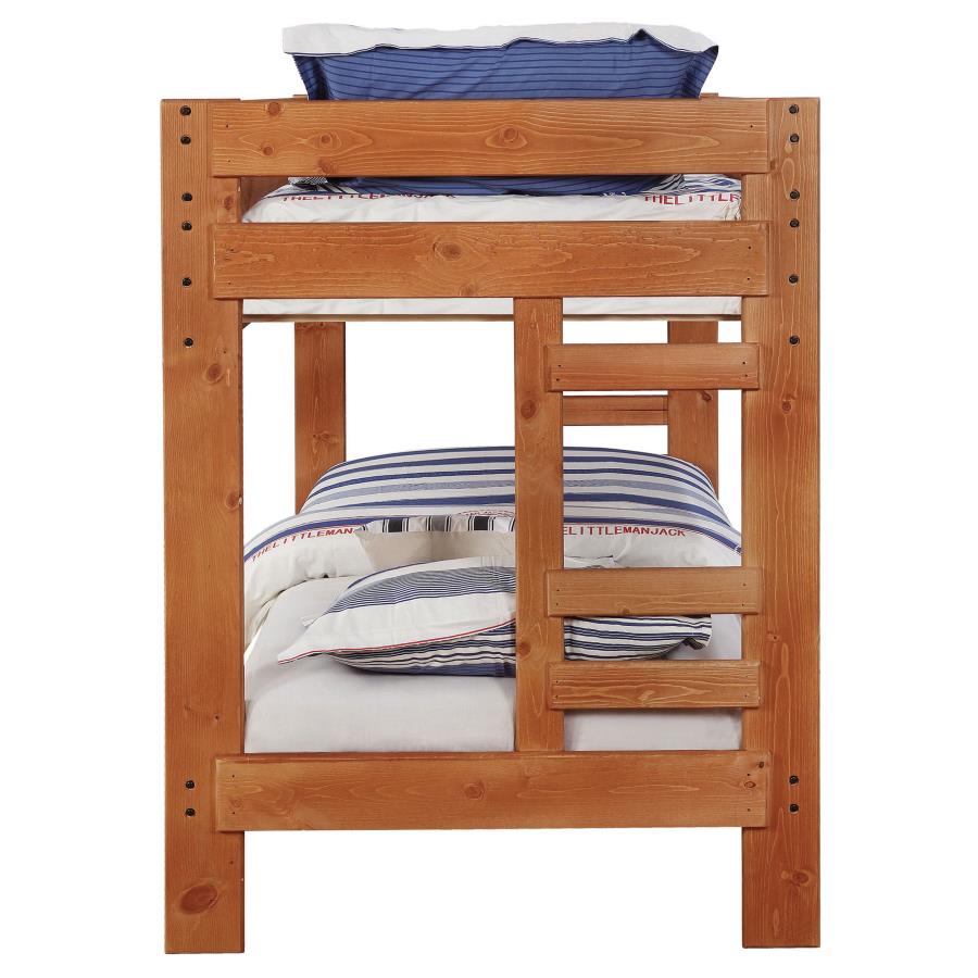 (image for) Wrangle Hill Wood Twin Over Twin Bunk Bed Amber Wash