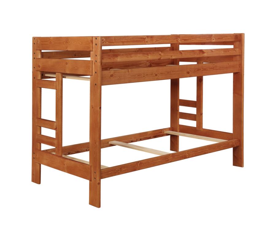 (image for) Wrangle Hill Wood Twin Over Twin Bunk Bed Amber Wash