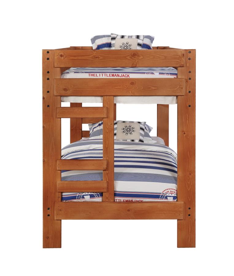 (image for) Wrangle Hill Wood Twin Over Twin Bunk Bed Amber Wash