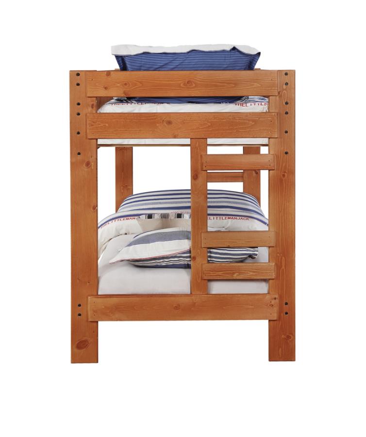 (image for) Wrangle Hill Wood Twin Over Twin Bunk Bed Amber Wash