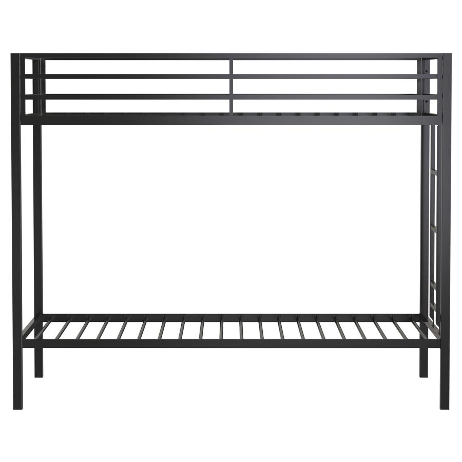 Alevera Metal Twin Over Twin Bunk Bed with Ladder Black