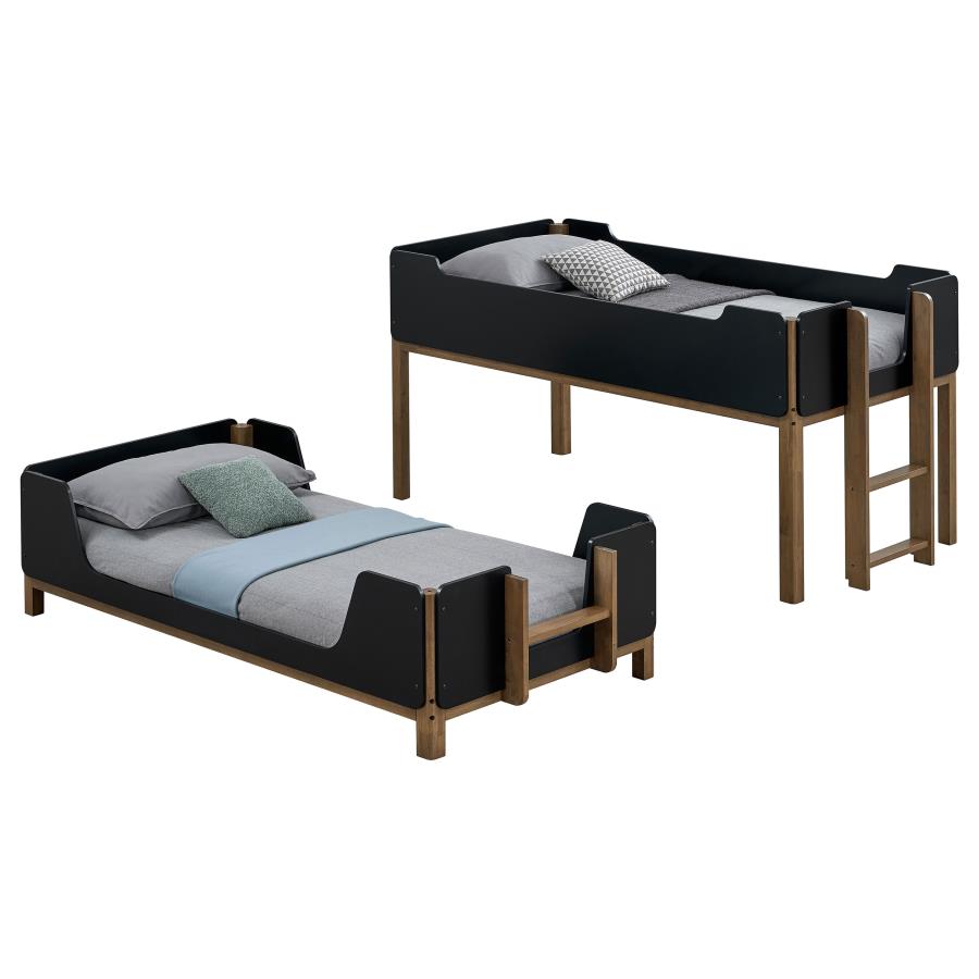 Morris Twin Over Twin Wood Bunk Bed Black and Walnut