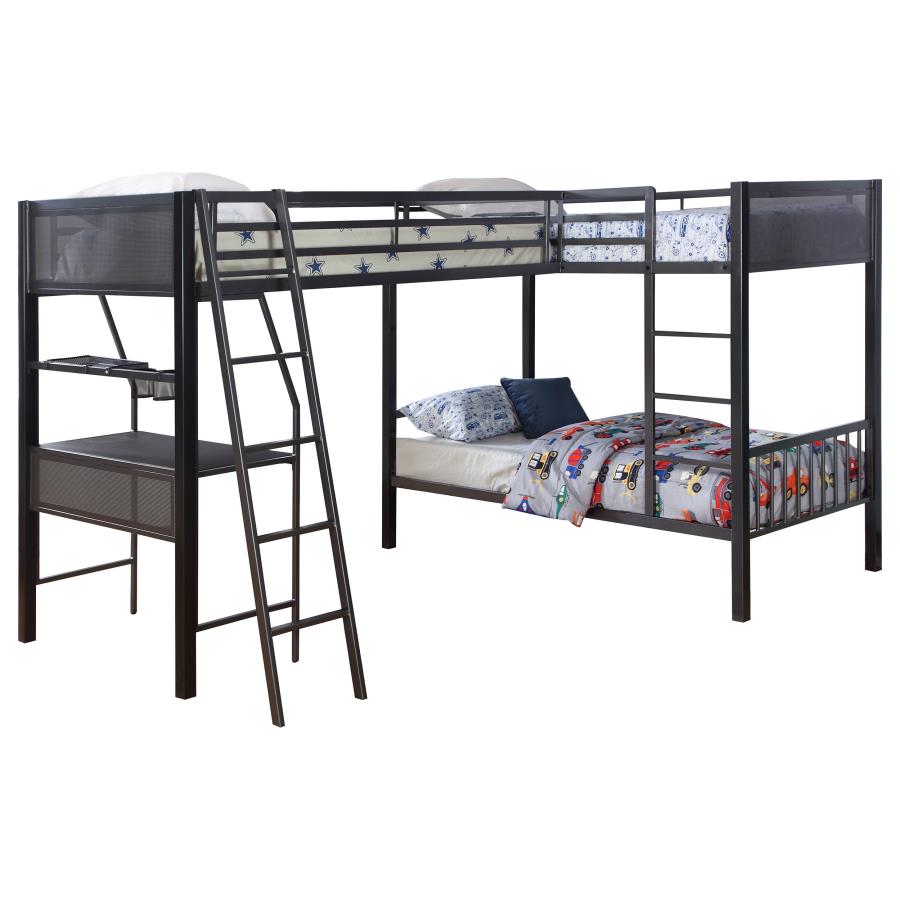 (image for) Meyers Metal Twin Over Twin Bunk Bed with Twin Loft Black - Click Image to Close