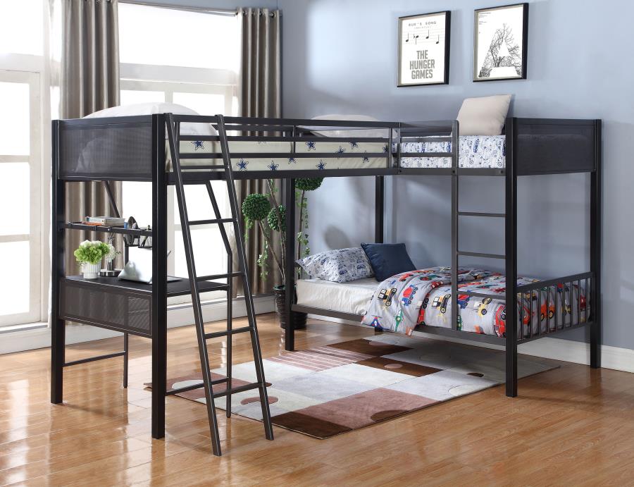 (image for) Meyers Metal Twin Over Twin Bunk Bed with Twin Loft Black