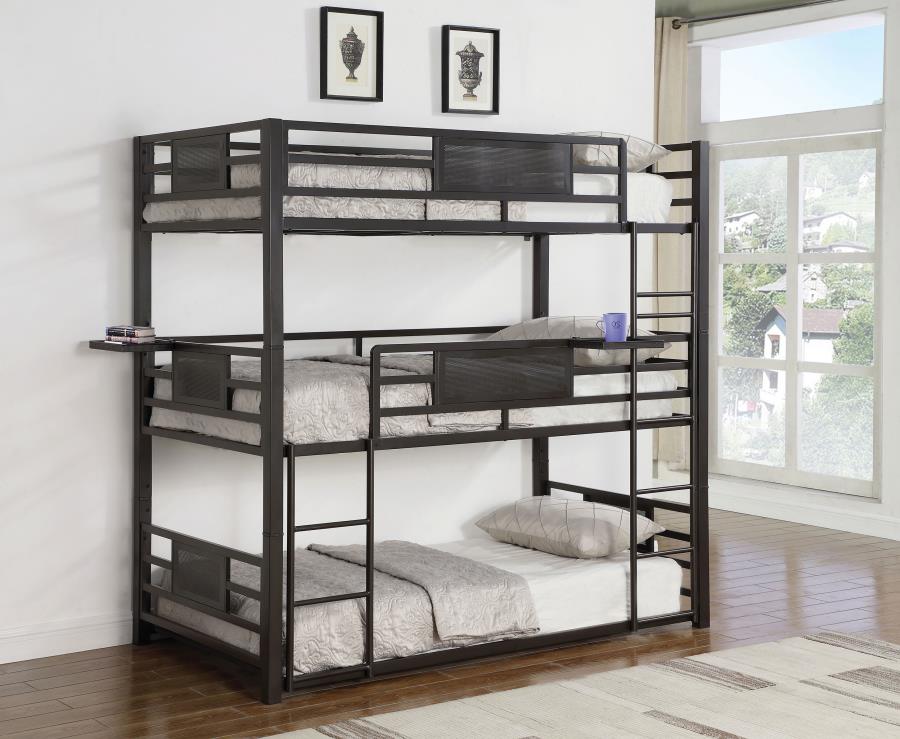 (image for) Rogen Metal Twin Triple Bunk Bed Dark Bronze