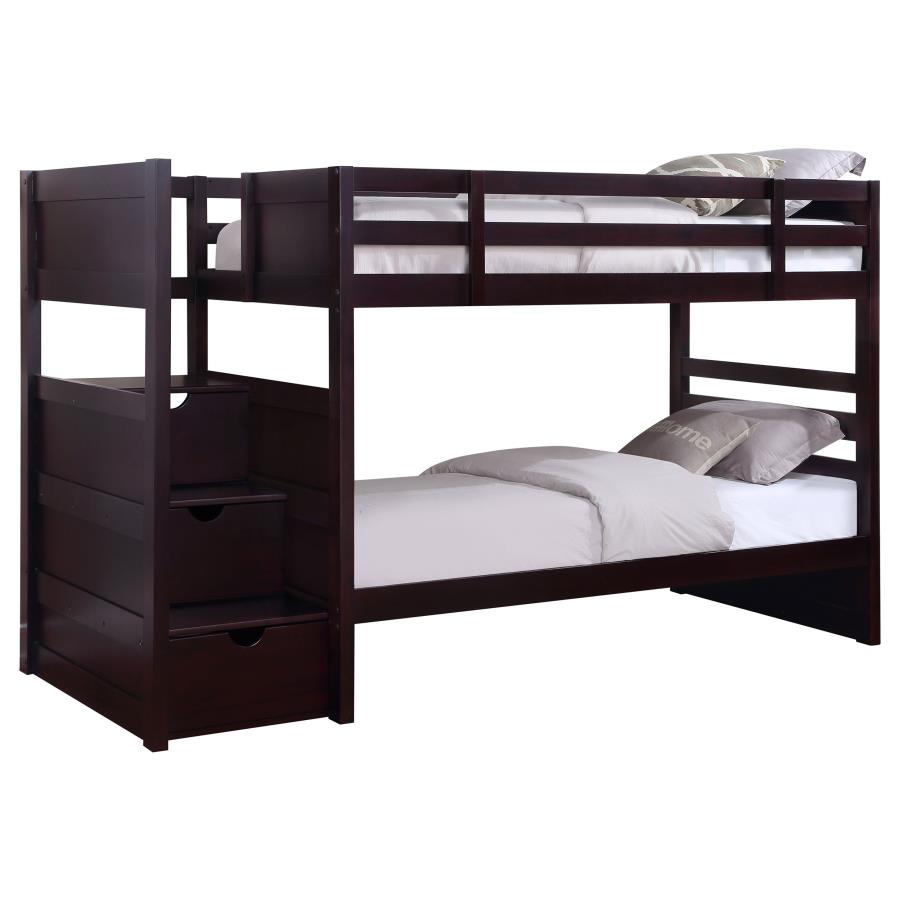 (image for) Elliott Wood Twin Over Twin Stairway Bunk Bed Cappuccino