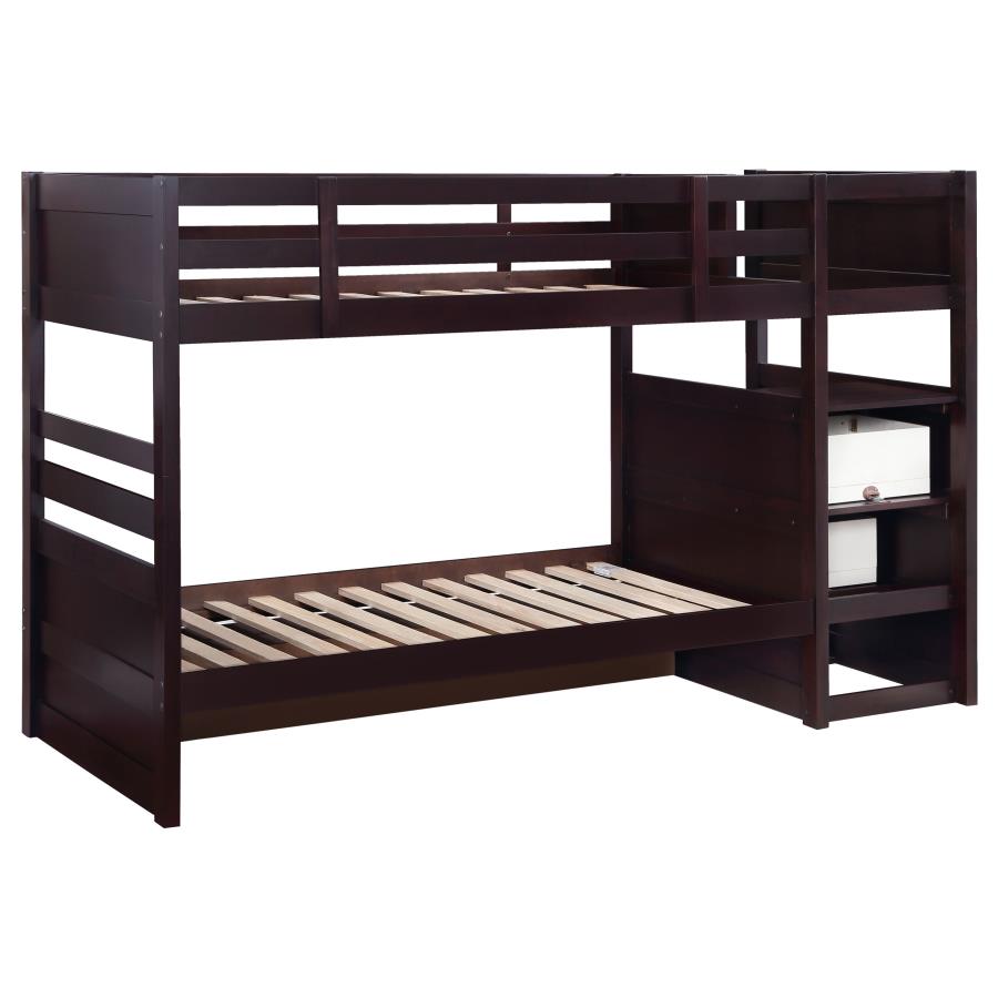 (image for) Elliott Wood Twin Over Twin Stairway Bunk Bed Cappuccino