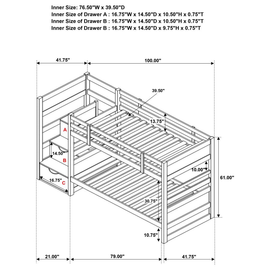 (image for) Elliott Wood Twin Over Twin Stairway Bunk Bed Cappuccino