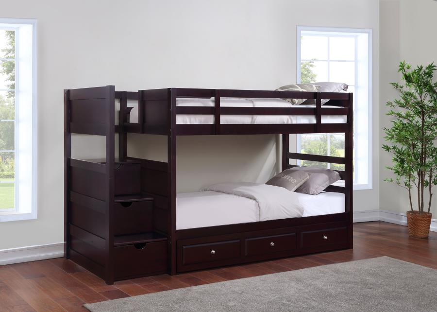 (image for) Elliott Wood Twin Over Twin Stairway Bunk Bed Cappuccino