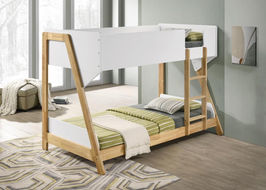 (image for) Wyatt Wood Twin Over Twin Bunk Bed White and Natural - Click Image to Close