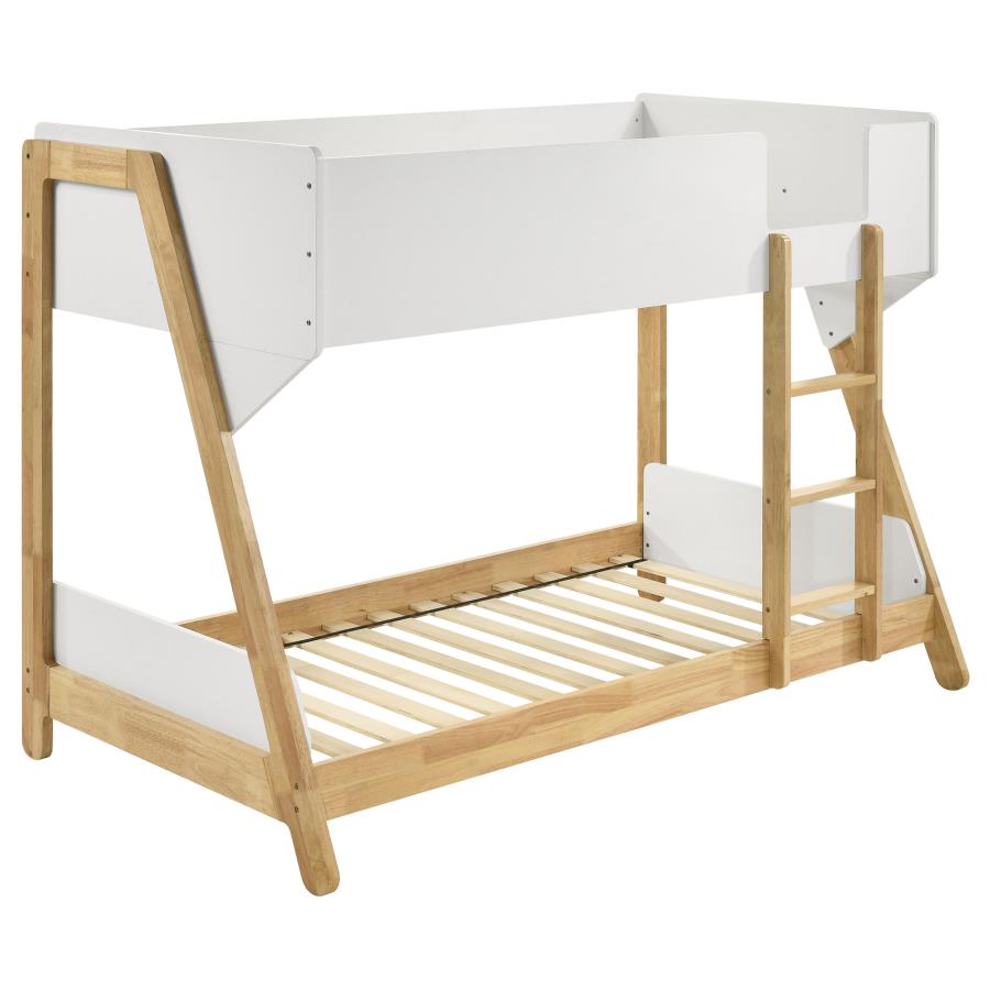 (image for) Wyatt Wood Twin Over Twin Bunk Bed White and Natural 