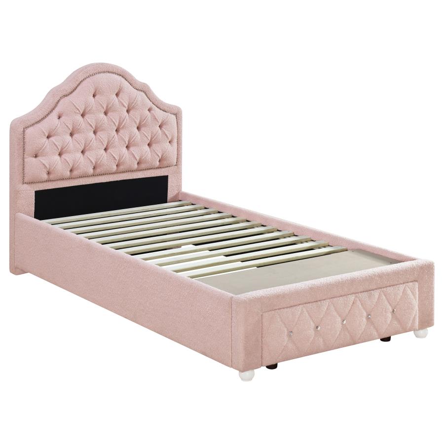 (image for) Ashleigh 44-inch Upholstered Twin Storage Platform Bed Pink - Click Image to Close