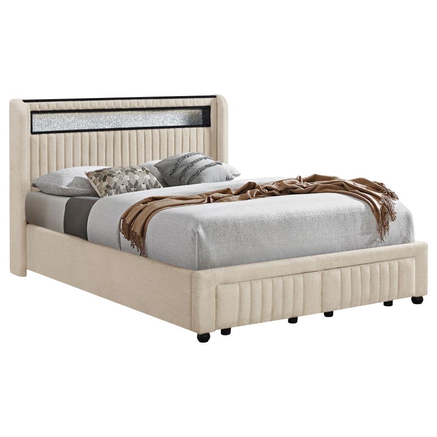 (image for) Madison Upholstered LED Full Storage Platform Bed Cream