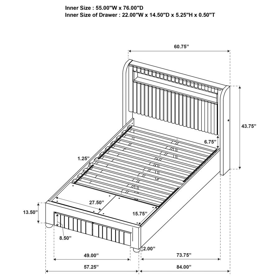 (image for) Madison Upholstered LED Full Storage Platform Bed Cream