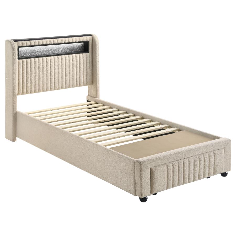 (image for) Madison Upholstered LED Twin Storage Platform Bed Cream - Click Image to Close