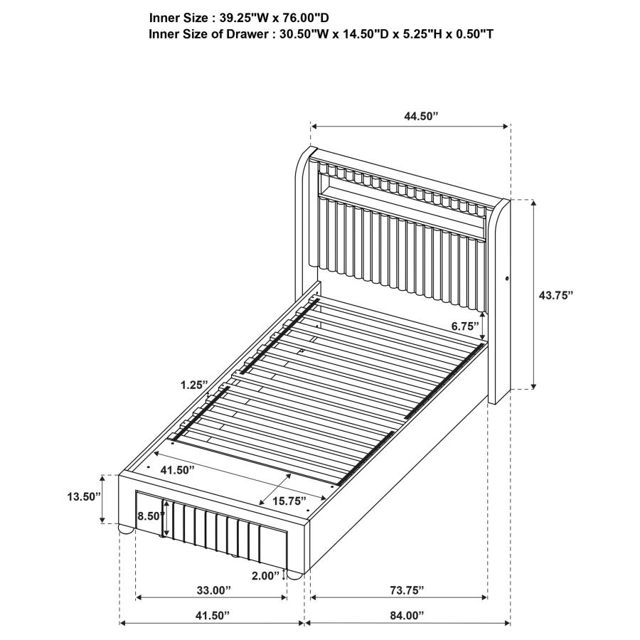 (image for) Madison Upholstered LED Twin Storage Platform Bed Cream