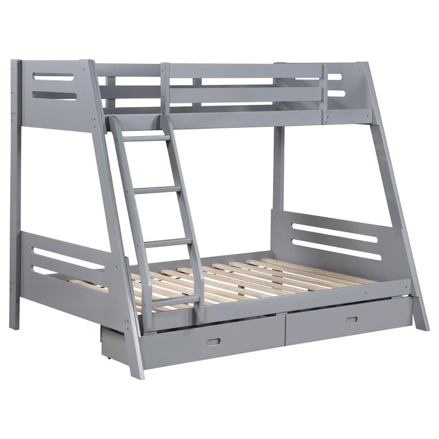 (image for) Trisha 2-drawer Wood Twin Over Full Bunk Bed Grey - Click Image to Close