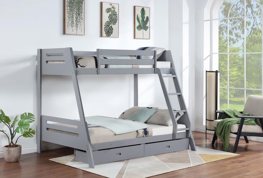 (image for) Trisha 2-drawer Wood Twin Over Full Bunk Bed Grey