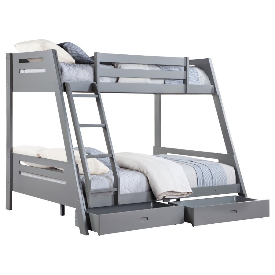 (image for) Trisha 2-drawer Wood Twin Over Full Bunk Bed Grey